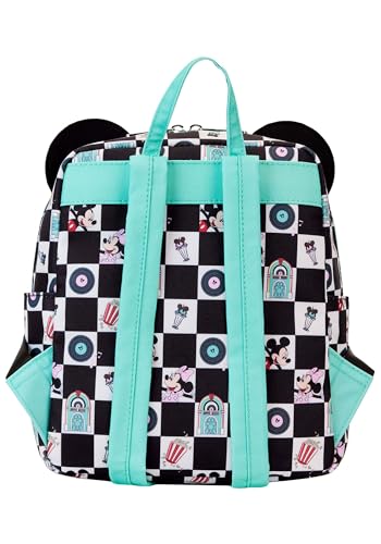 Loungefly Mickey & Minnie Date Night Diner Checkered All-Over Print Nylon Mini Backpack