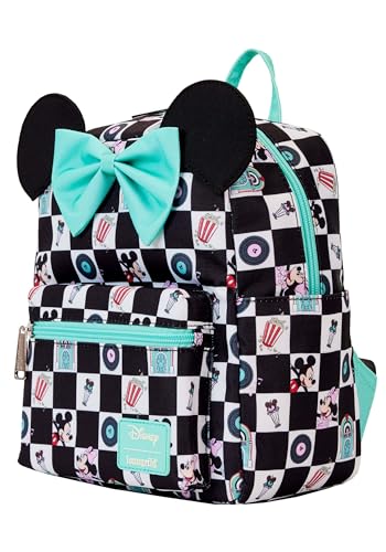 Loungefly Mickey & Minnie Date Night Diner Checkered All-Over Print Nylon Mini Backpack