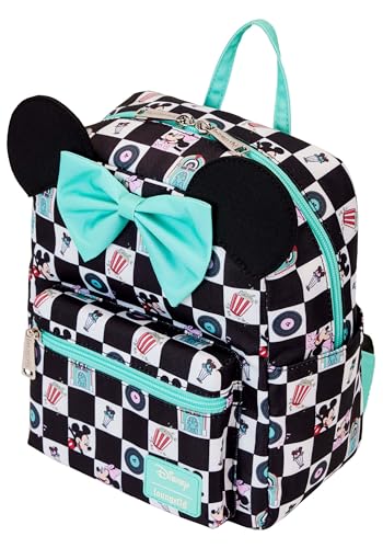 Loungefly Mickey & Minnie Date Night Diner Checkered All-Over Print Nylon Mini Backpack