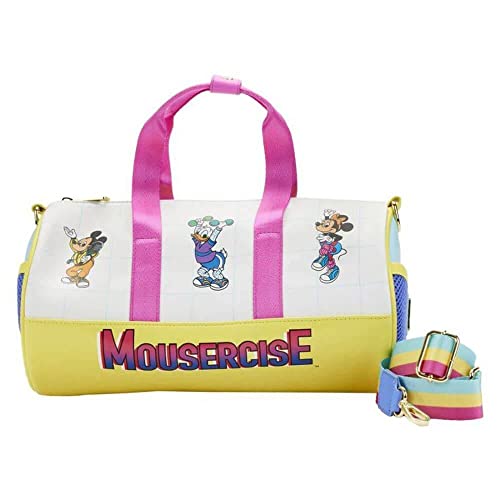 Loungefly Disney Mousercise Duffle Bag, Mickey, Minnie Mouse, and Donald Duck Travel Accessories, 12 Inches