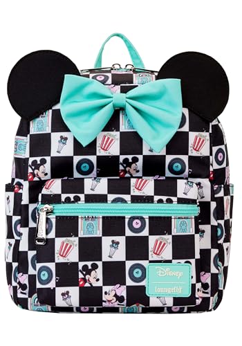 Loungefly Mickey & Minnie Date Night Diner Checkered All-Over Print Nylon Mini Backpack