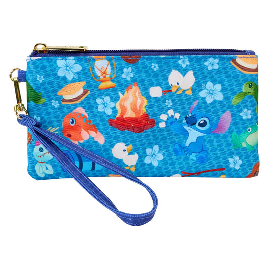 Loungefly Disney Stitch Camping Cuties All-Over Print Nylon Zipper Pouch Wristlet